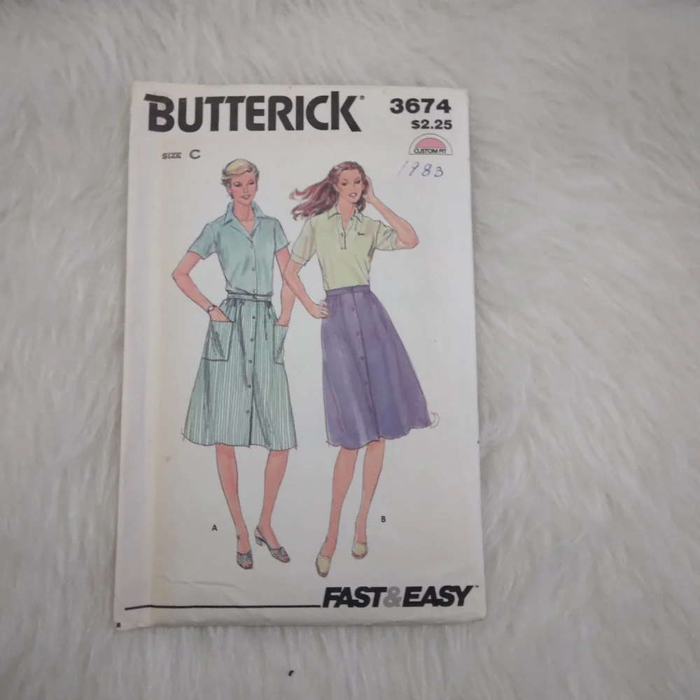 BUTTERICK 3674 SZ 14-18, Misses Button Front Skirt With Waistband And Pockets